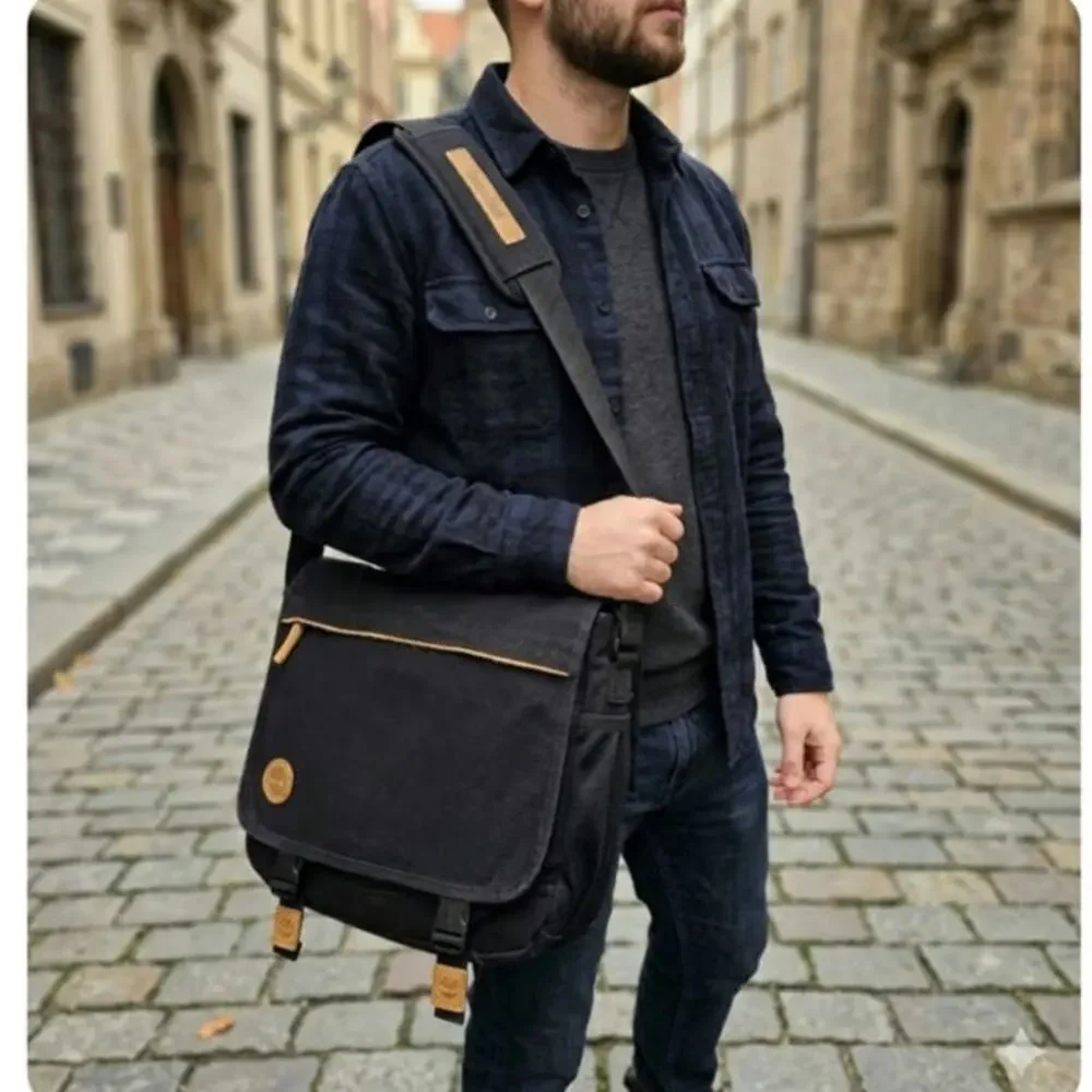 Timberland Vintage Canvas Messenger Bag Laptop Crossbody Large 18x15 Black